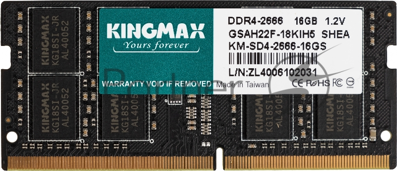 Память DDR4 16Gb 2666MHz Kingmax KM-SD4-2666-16GS RTL PC4-21300 CL19 SO-DIMM 260-pin 1.2В dual rank