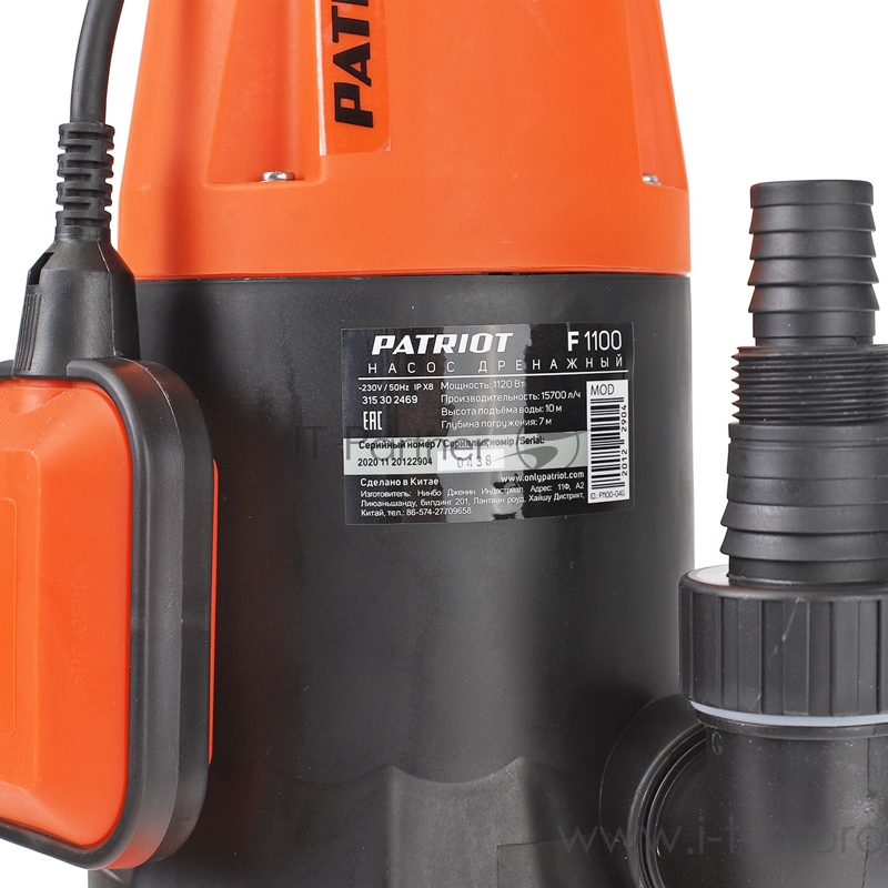 Насос садовый дренажный Patriot F 1100 1120Вт 15700л/час