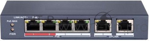 Коммутатор Hikvision HiWatch DS-S604P 6x100Mb 4PoE+ 35W неуправляемый