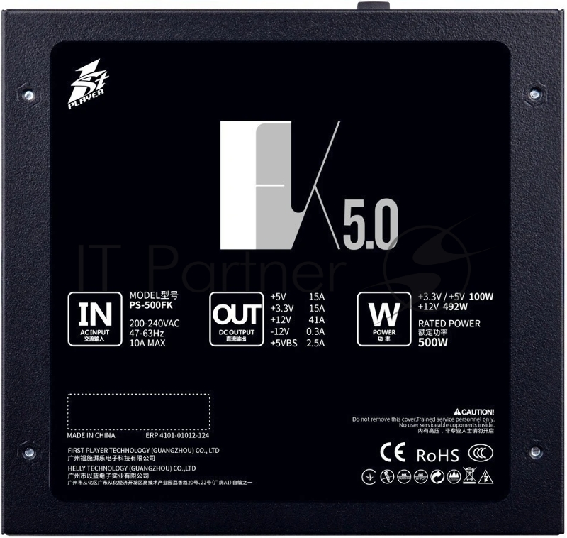 Блок питания 1STPLAYER FK 500W / ATX 2.4, APFC, 120mm fan / PS-500FK