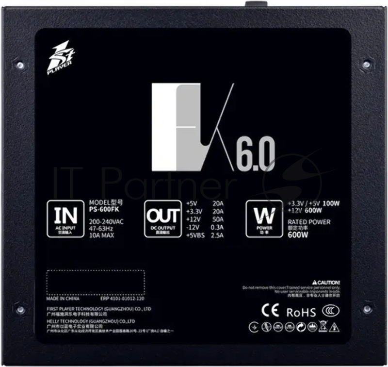 Блок питания 1STPLAYER FK 600W / ATX 2.4, APFC, 120mm fan / PS-600FK