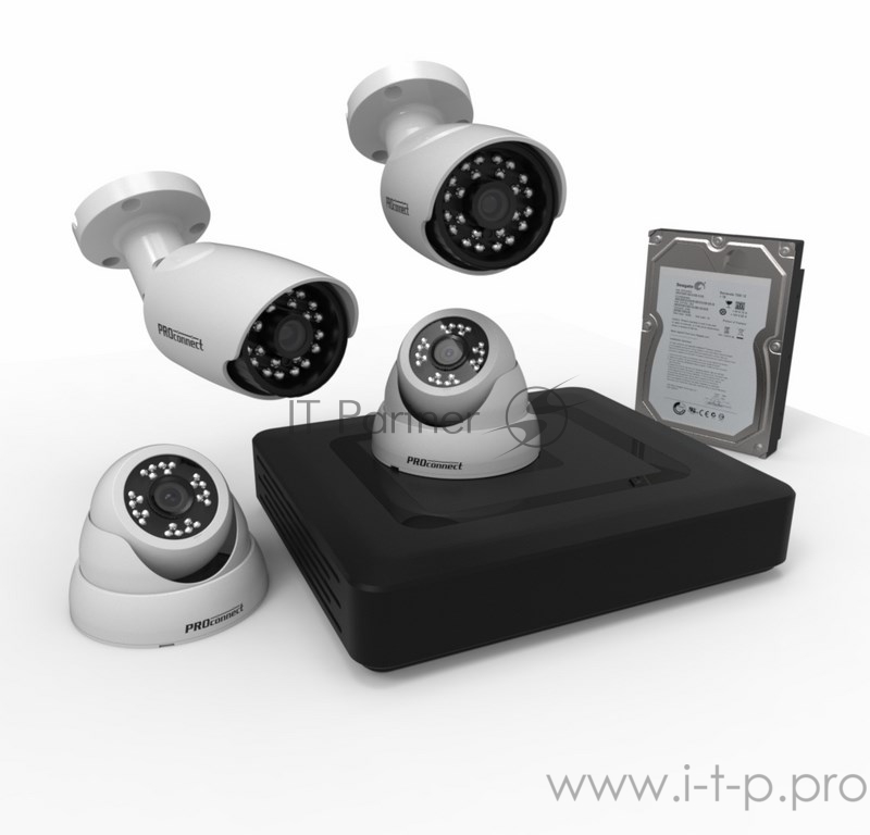Комплект видеонаблюдения PROconnect, 2 внутренние, 2 наружные камеры AHD-M, с HDD 1Tб