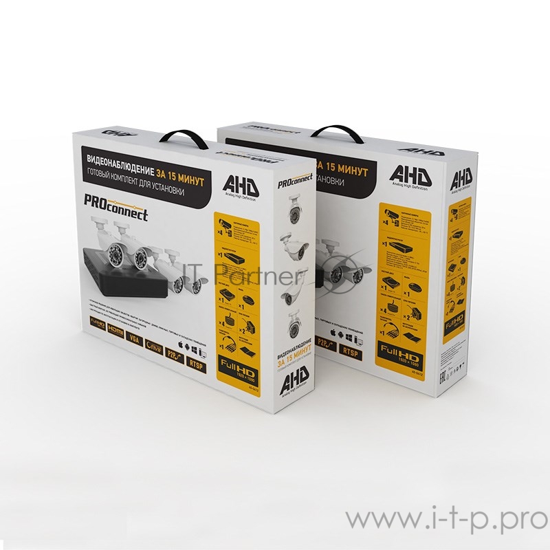 Комплект видеонаблюдения PROconnect, 4 наружные FullHD камеры, с HDD 1Tб
