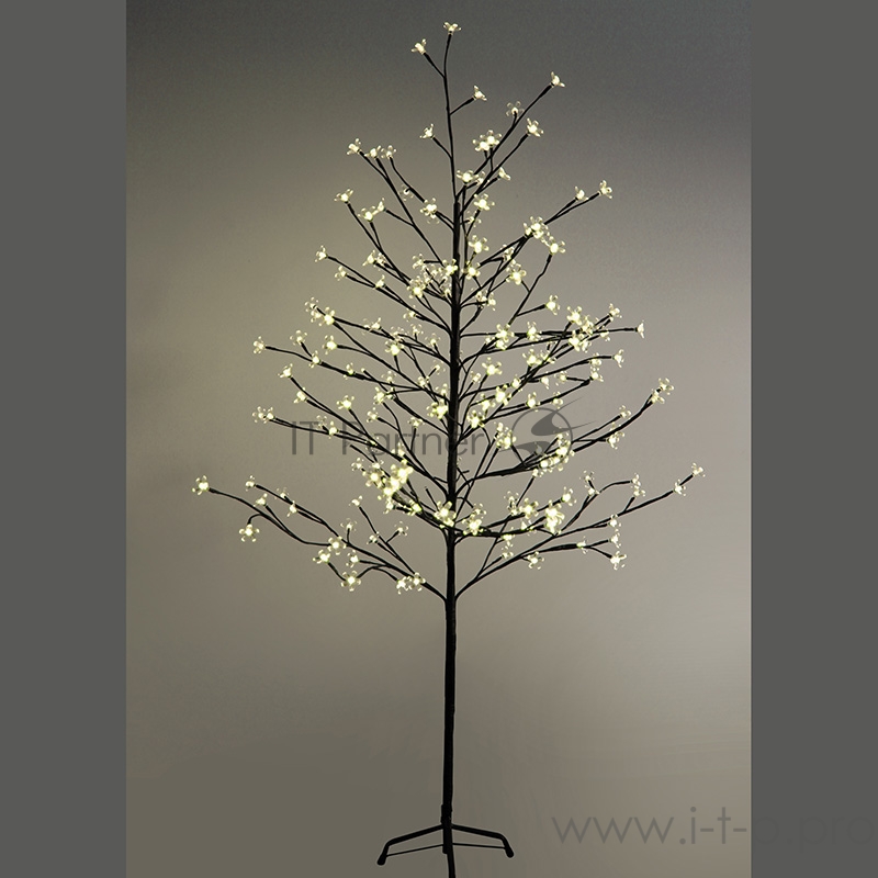 Дерево комнатное Сакура, коричневый цвет ствола и веток, высота 1.5 метра, 120 светодиодов теплого белого цвета, трансформатор IP44 NEON-NIGHT