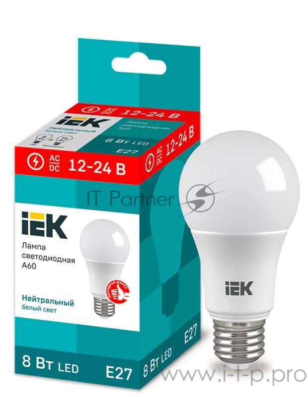 Iek LLE-A60-08-12-24-40-E27 Лампа LED A60 шар 8Вт 12-24В 4000К E27