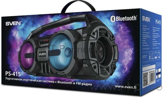 Акустическая система SVEN PS-415. черный. (2.0. мощность 2x6 Вт (RMS). Bluetooth. FM. USB. microSD. LED-дисплей. встроенный аккумулятор) SVEN PS-415. черный. акустическая система (2.0. мощность 2x6 Вт (RMS). Bluetooth. FM. USB. microSD. LED-дисплей.