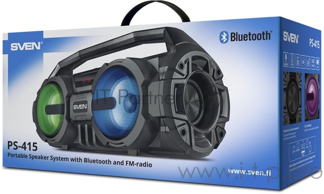 Акустическая система SVEN PS-415. черный. (2.0. мощность 2x6 Вт (RMS). Bluetooth. FM. USB. microSD. LED-дисплей. встроенный аккумулятор) SVEN PS-415. черный. акустическая система (2.0. мощность 2x6 Вт (RMS). Bluetooth. FM. USB. microSD. LED-дисплей.