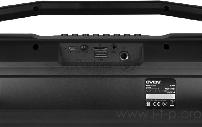 Акустическая система SVEN PS-415. черный. (2.0. мощность 2x6 Вт (RMS). Bluetooth. FM. USB. microSD. LED-дисплей. встроенный аккумулятор) SVEN PS-415. черный. акустическая система (2.0. мощность 2x6 Вт (RMS). Bluetooth. FM. USB. microSD. LED-дисплей.