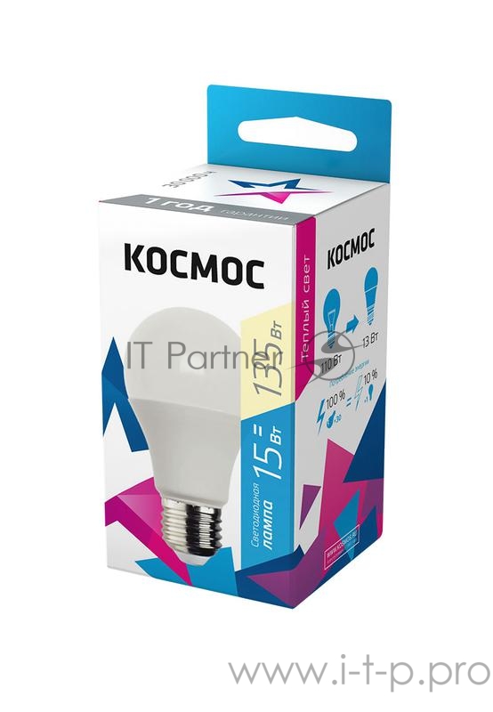 Лампа светодиодная LED BASIC A60 15Вт 220В E27 3000К КОСМОС LkecLED15wA60E2730