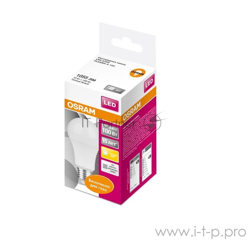Лампа светодиодная LED STAR CLASSIC A 100 10W/827 10Вт грушевидная 2700К тепл. бел. E27 1060лм 220-240В матов. пласт. OSRAM 4052899971578
