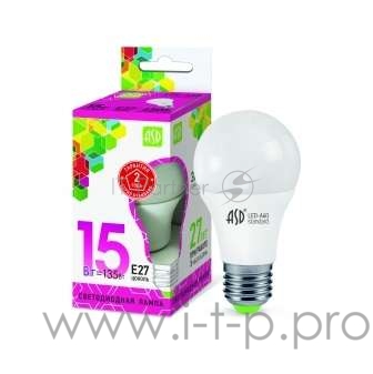 Лампа светодиодная LED-A60-standard 15Вт грушевидная 230В E27 6500К 1350Лм ASD 4690612014203