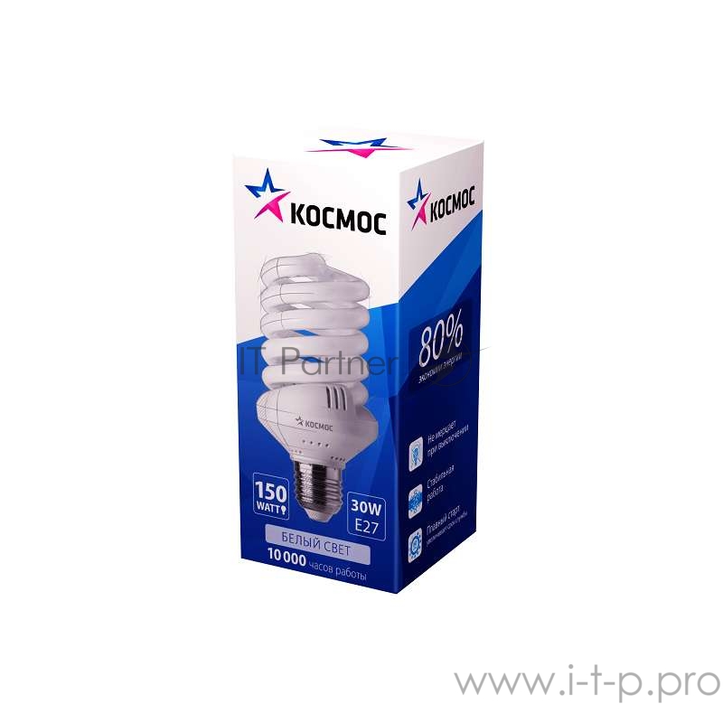 Лампа люминесцентная компакт. SPC 30Вт E27 спиральная 4200К КОСМОС LKsmSPC30wE2742