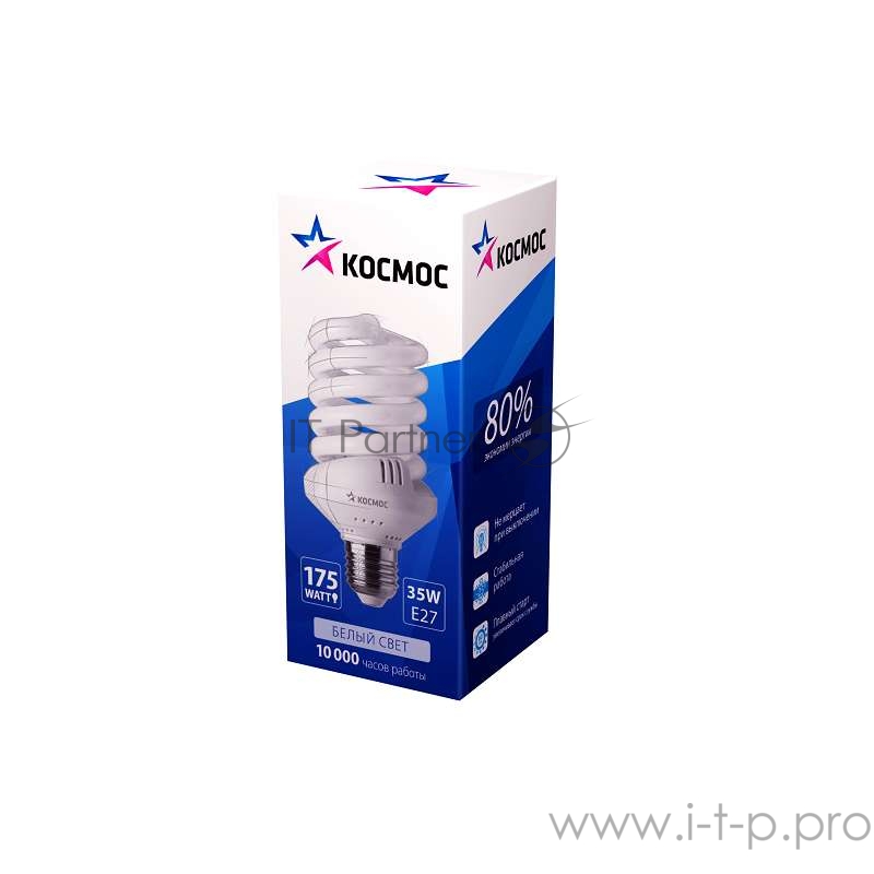 Лампа люминесцентная компакт. SPC 35Вт E27 спиральная 4000К КОСМОС LKsmSPC35wE2742