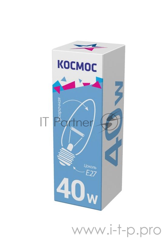 Лампа накаливания Свеча 40Вт E27 прозр. Космос LKsmSCnCL40E27v2