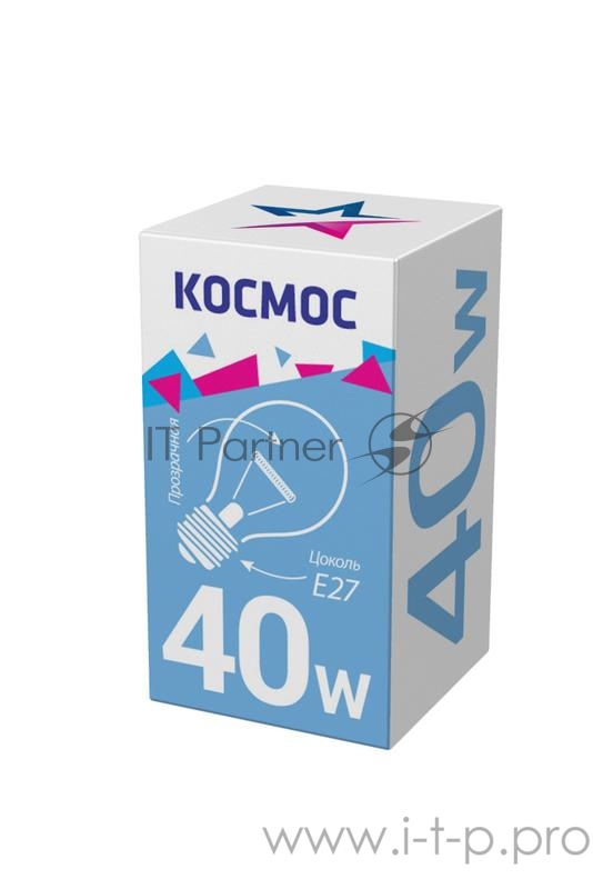 Лампа накаливания A50/A55 40Вт E27 220-240В прозр. КОСМОС LKsmSt55CL40E27v2