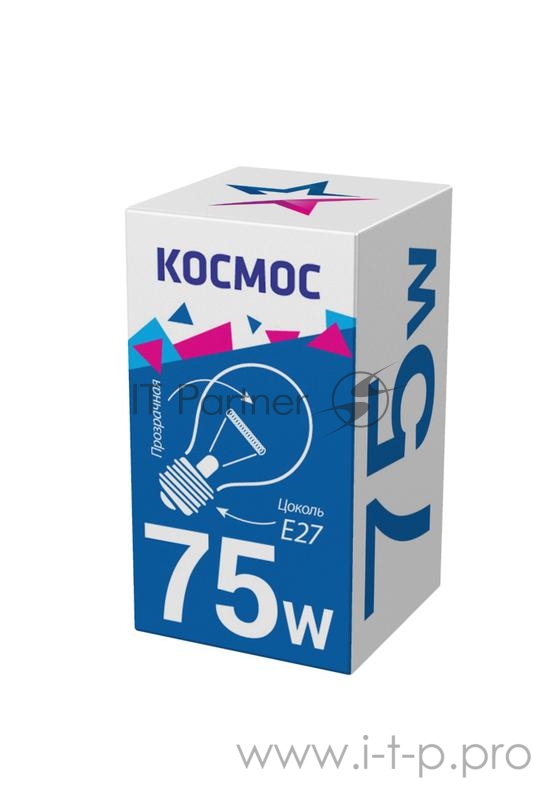 Лампа накаливания A50/A55 75Вт E27 220-240В прозр. КОСМОС LKsmSt55CL75E27v2