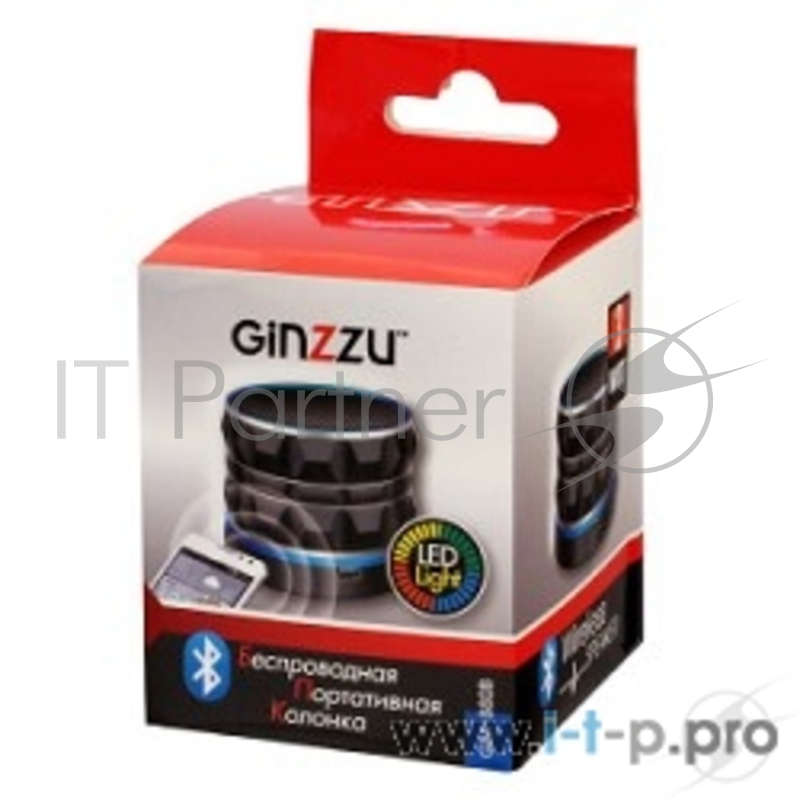 Колонки Ginzzu Ginzzu GM-880B (3Вт, 100Гц-20КГц, 300мАч, AUX, microSD, USB-flash, FM-радио, светодиодная подсветка музыкального сопровождения, цвет: черный)