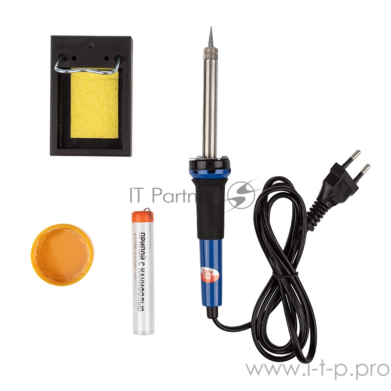 Набор для пайки REXANT №11 (паяльник 30 Вт, подставка, губка для удаления припоя, канифоль, припой)