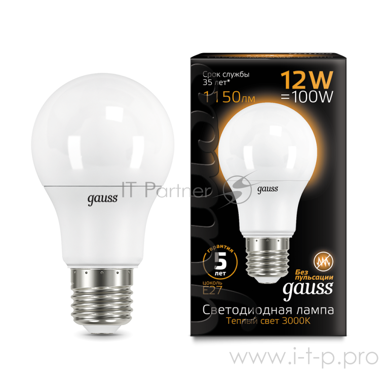 Лампа светодиодная GAUSS LD102502112 LED A60 globe 12W E27 2700K