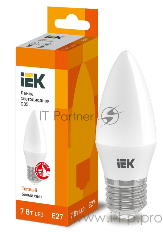 Лампа Iek LLE-C35-7-230-30-E27 светодиодная ECO C35 свеча 7Вт 230В 3000К E27 IEK