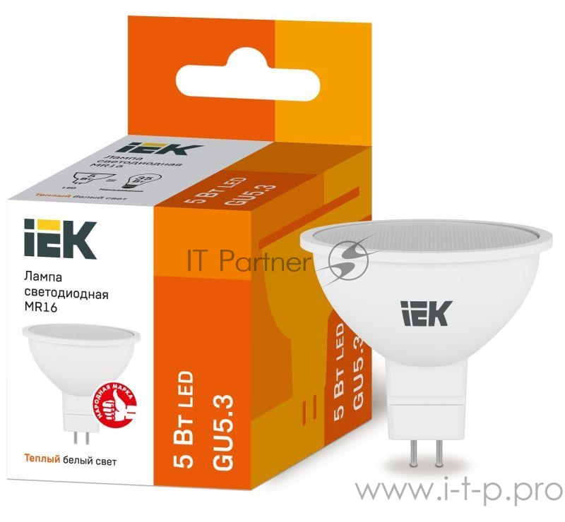 Лампа светодиодная ECO MR16 5Вт 3000К тепл. бел. GU5.3 450лм 230-240В ИЭК LLE-MR16-5-230-30-GU5