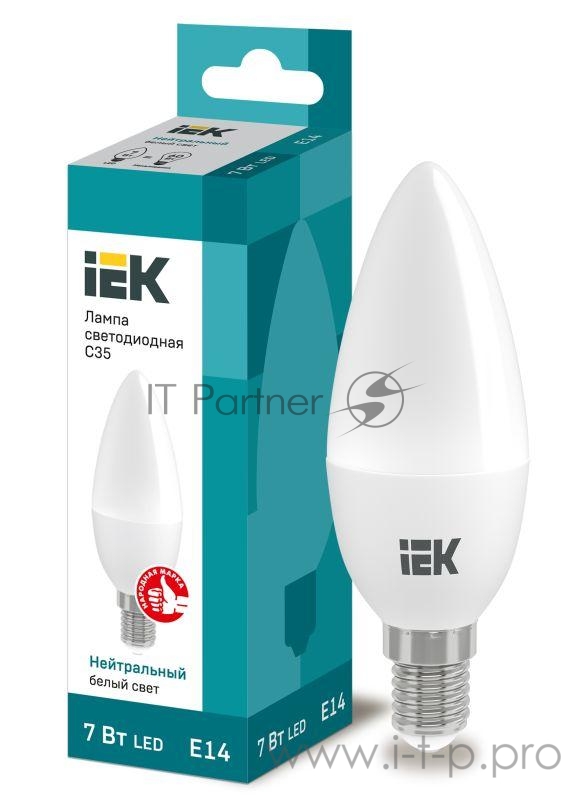 Лампа светодиодная ECO C35 свеча 7Вт 230В 4000К E14 ИЭК LLE-C35-7-230-40-E14