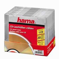 Пластиковая коробка для CD/DVD на 1 диск Hama 00011521, slim, прозрачный (20шт./уп.)