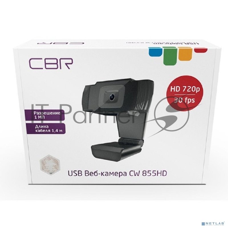 CBR CW 855HD Black, Веб-камера с матрицей 1 МП, разрешение видео 1280х720, USB 2.0, встроенный микрофон с шумоподавлением, фикс.фокус, крепление на м