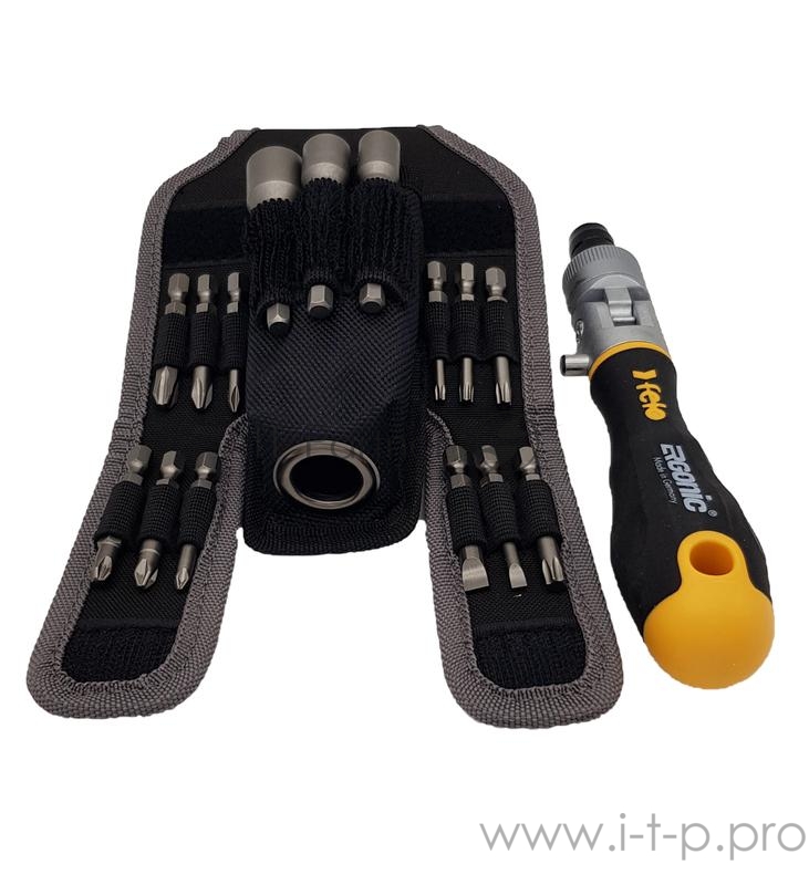 Трещотка поворотная Ergonic K с набором бит в чехле 16 предметов Felo 06071604