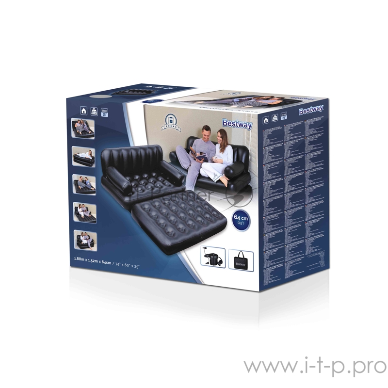 Надувной диван-трансформер 75056 BW, Bestway, 152х188х64см Multi-Max 5-in-1 эл.насос 220В, уп.2