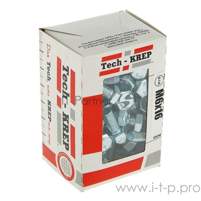 Болт М6х16 с шестигранной головкой цинк. DIN 933 (уп.100шт) класс прочности 8.8. коробка Tech-Krep 105200