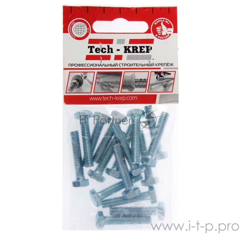 Болт М6х30 с шестигранной головкой цинк. DIN 933 (уп.16шт) класс прочности 8.8. пакет Tech-Krep 102959
