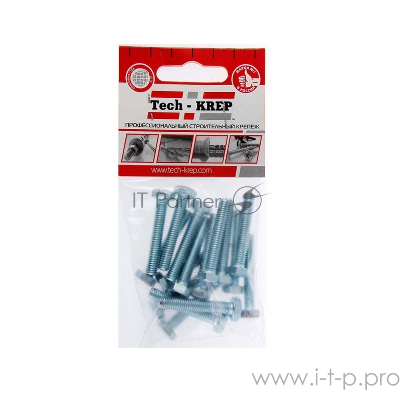 Болт М6х40 с шестигранной головкой цинк. DIN 933 (уп.16шт) класс прочности 8.8. пакет Tech-Krep 102961