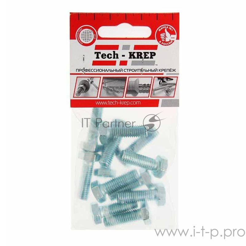 Болт М8х25 с шестигранной головкой цинк. DIN 933 (уп.12шт) класс прочности 8.8. пакет Tech-Krep 102968