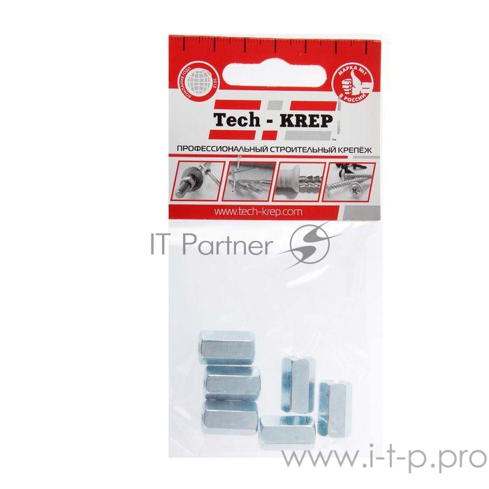 Гайка соединительная М6 цинк. DIN 6334 (уп.6шт) пакет Tech-Krep 112282