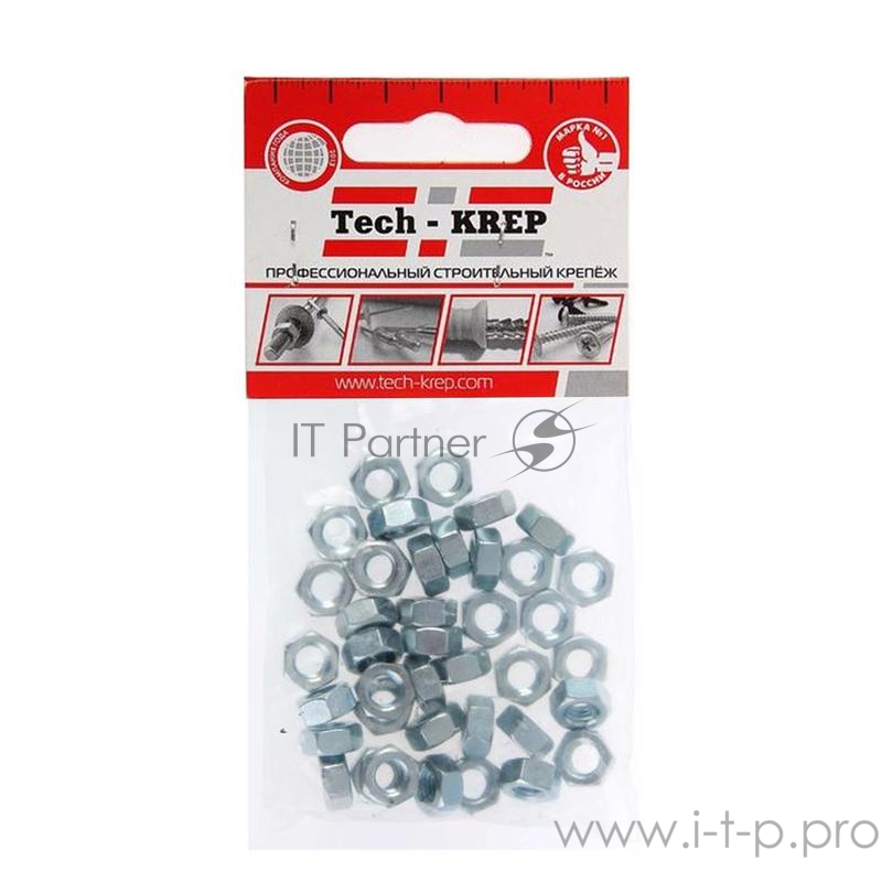 Гайка шестигранная М6 цинк. DIN 934 (уп.40шт) пакет Tech-Krep 103025