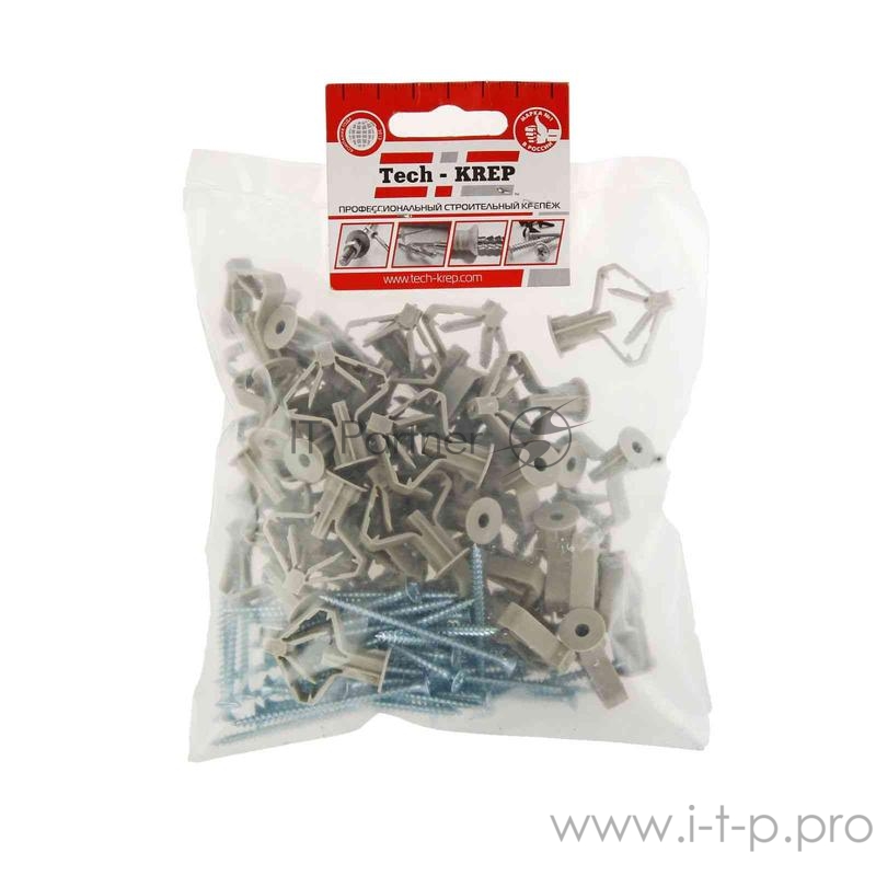 Дюбель для гипсокартона бабочка 10х50 с сам. 4х60 (уп.40шт) пакет Tech-Krep 126702