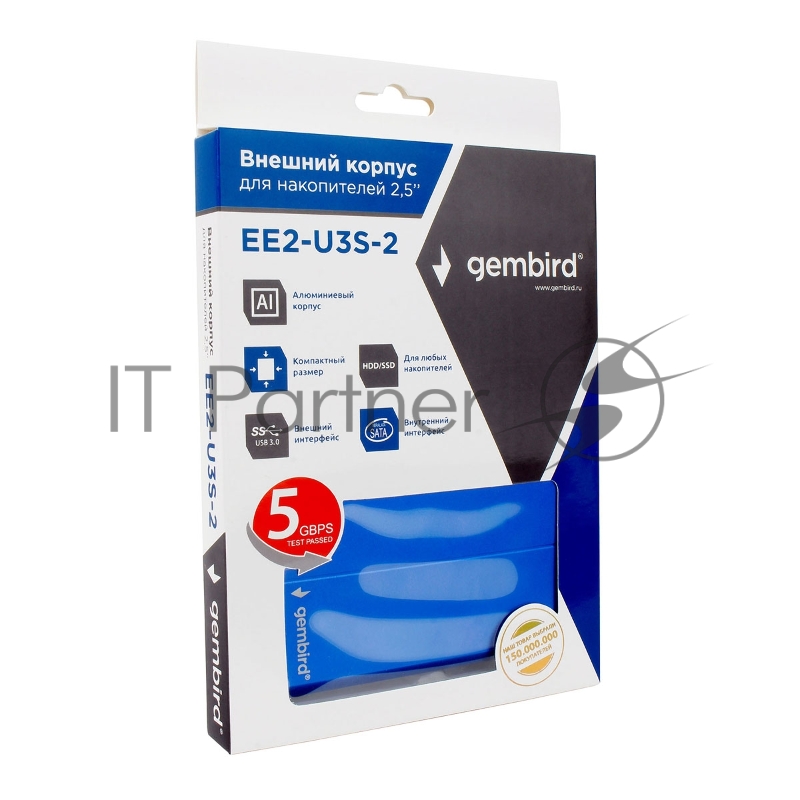 Внешний корпус 2.5 Gembird EE2-U3S-2-B, синий, USB 3.0, SATA, металл