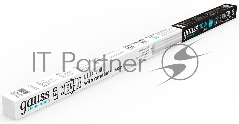 Лампа светодиодная Elementary T8 10Вт 4000К G13 780лм 600мм стекло поворотная Gauss 93020-R