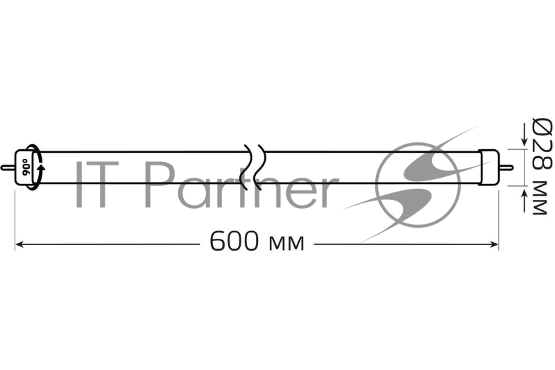 Лампа светодиодная Elementary T8 10Вт 6500К G13 800лм 600мм стекло поворотная Gauss 93030-R