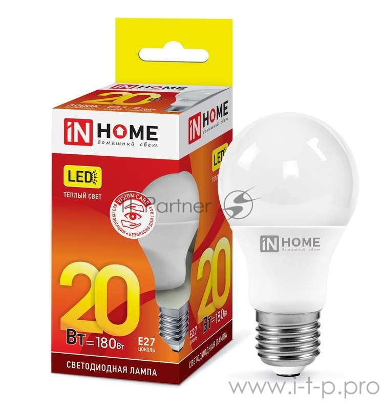 Лампа светодиодная LED-A60-VC 20Вт 230В E27 3000К 1800лм IN HOME 4690612020297