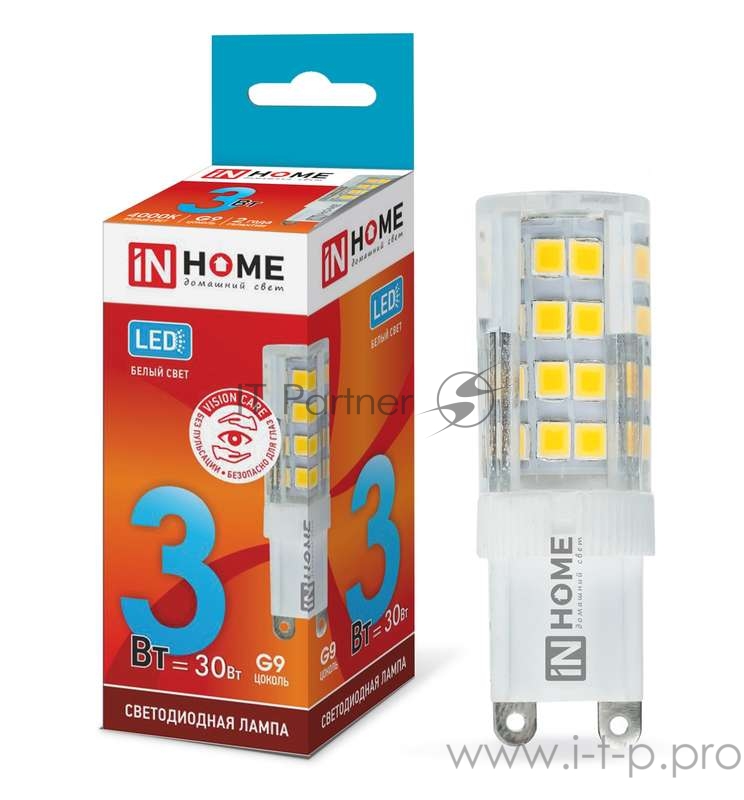 Лампа светодиодная LED-JCD-VC 3Вт 230В G9 4000К 260лм IN HOME 4690612019864