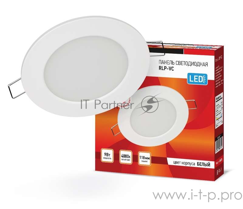 Светильник светодиодный RLP-VC 9Вт 230В 4000К 630лм 118мм IP40 панель круглая бел. IN HOME 4690612023359