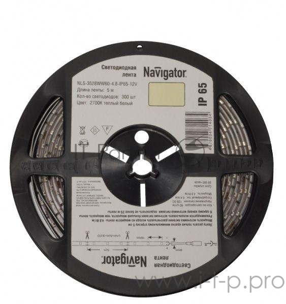 Лента светодиодная 71 411 NLS-3528WW120-9.6 IP65 12B R5 9.6Вт/м (уп.5м) Navigator 71411