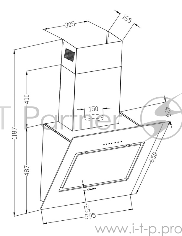 Вытяжка каминная Lex Leila 600 cлоновая кость управление: сенсорное (1 мотор)