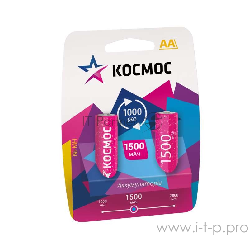 Аккумулятор КОСМОС KOCR6NIMH(1500mA) R6 NiMn 1500мАч BP-2 (блист.2шт.)