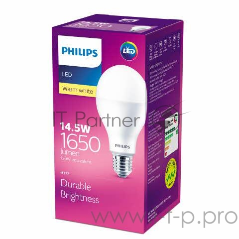 Лампа светодиодная LEDBulb 14.5W E27 3000К 230В A67 Philips 929002003849