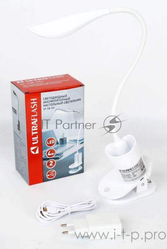 Светильник настольный UF-738 С01 белый аккум.с пеналом 20LED Ultraflash 14242