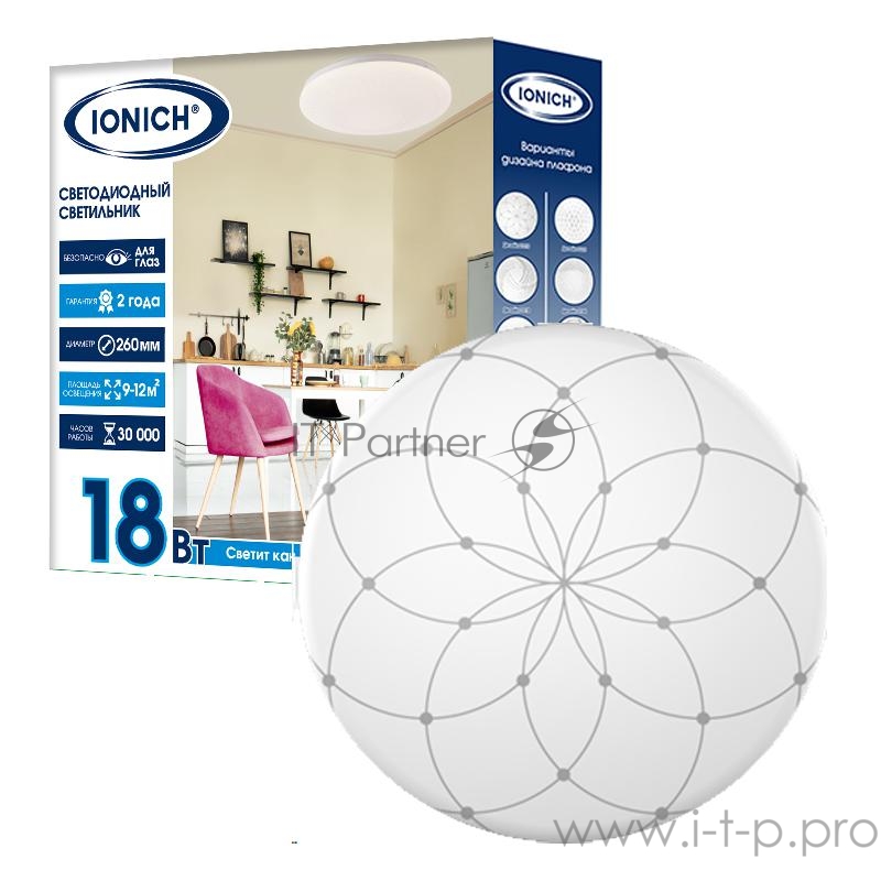 Светильник светодиодный 2219 18Вт 6500К IP20 1260лм d260х55мм бытовой настенно-потолочный IONICH 1697