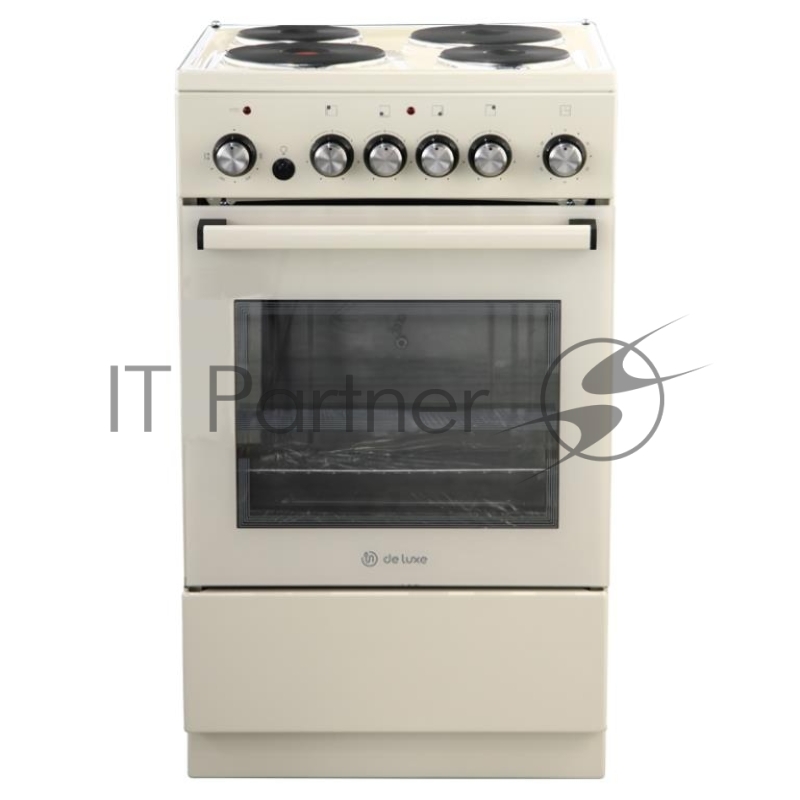 Электрическая плита De Luxe 5004.16э 013 топленое молокоЧетырехконфорочная, Типоразмер 50*50см, экспресс-конфорка на 2кВт, мех. таймер , духовка с терморегулятором, грилем, вертелом с эл./приводом, подсветкой, в белом цветовом исполнении, 2 шт. проти